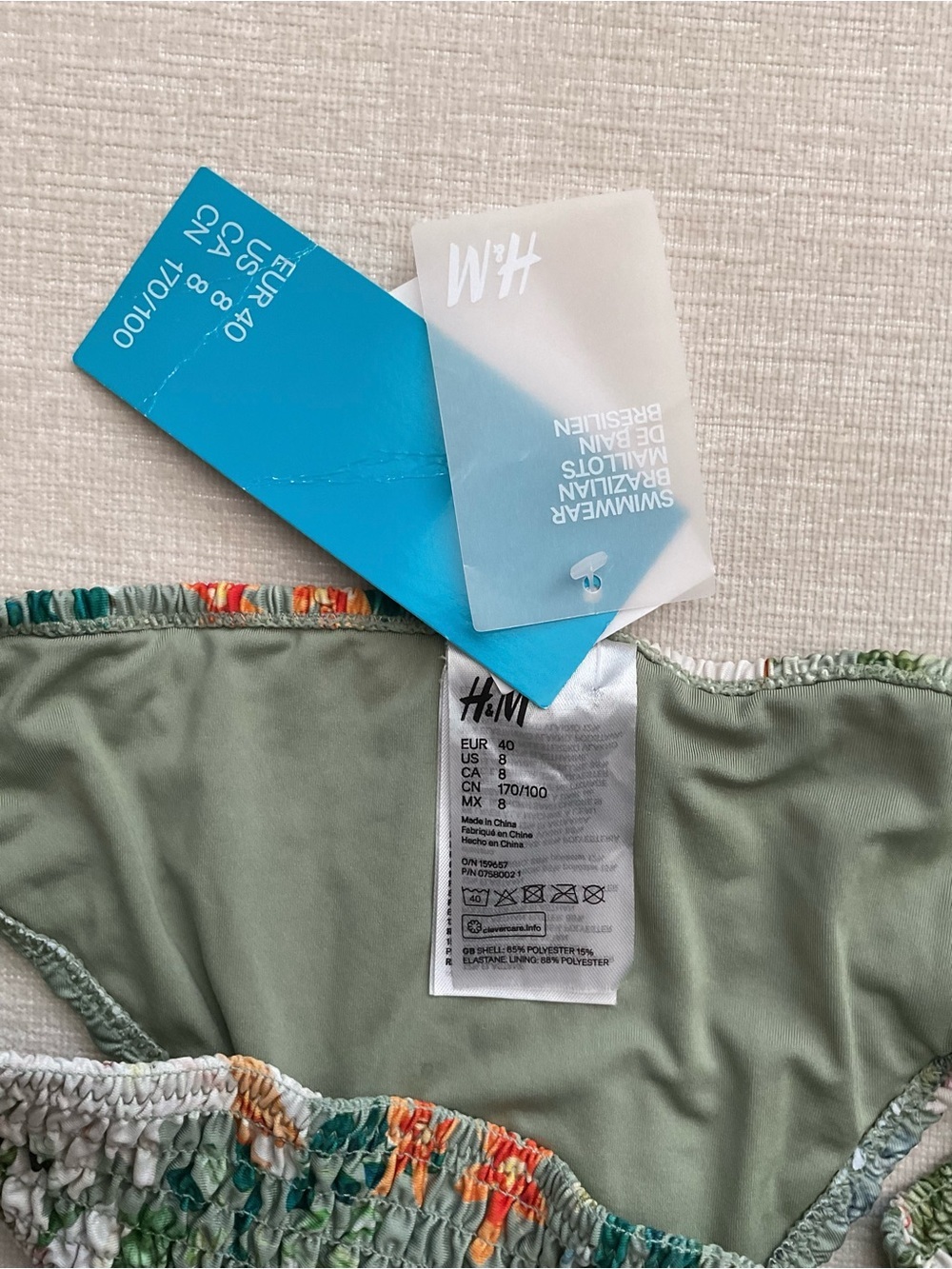 H&M Floral Smocked Bikini Bottom - Sage Green - Picture 3 of 4